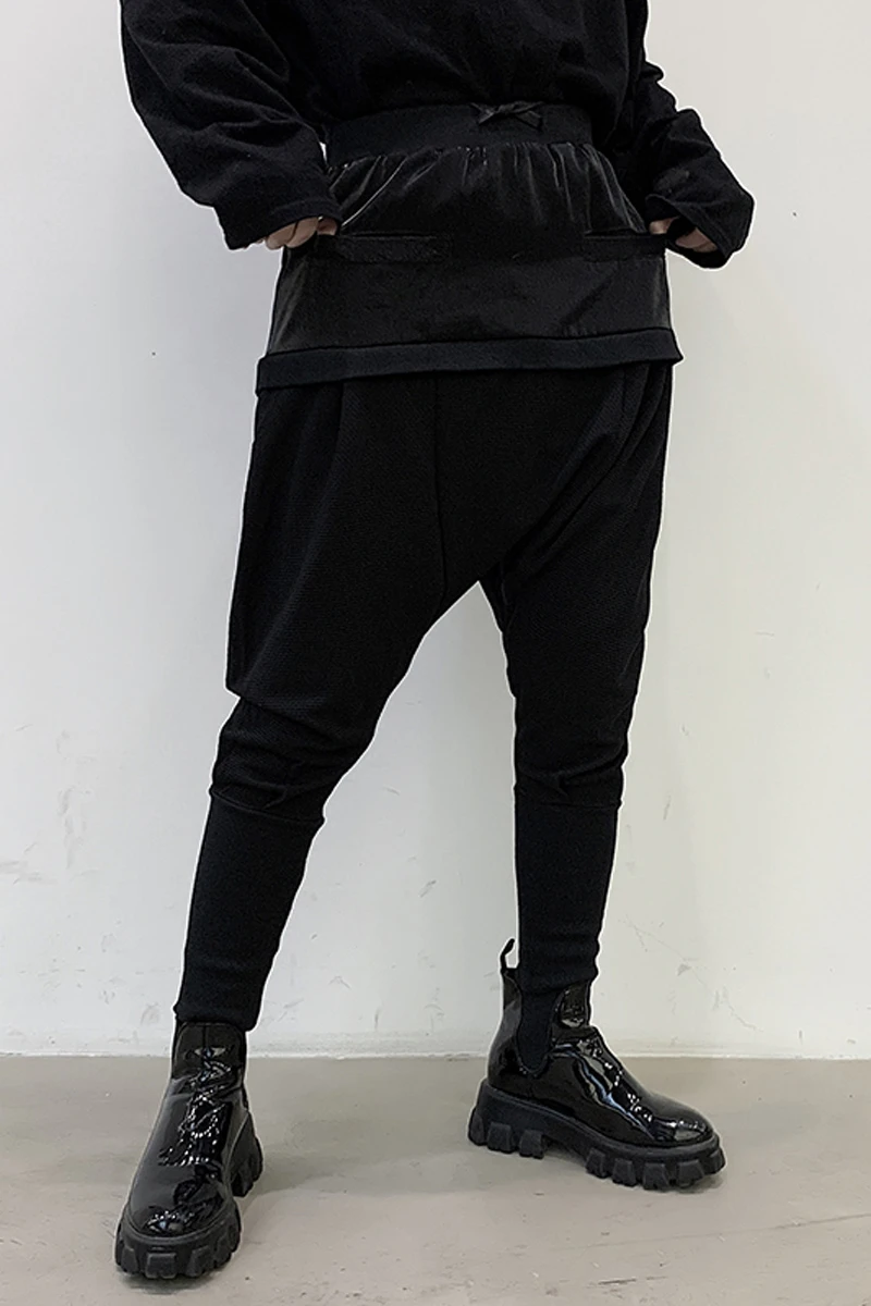 

M -XL!2020 spring new dark personality stitching men's loose low-end Harlan casual pants hairdresser feet pants.