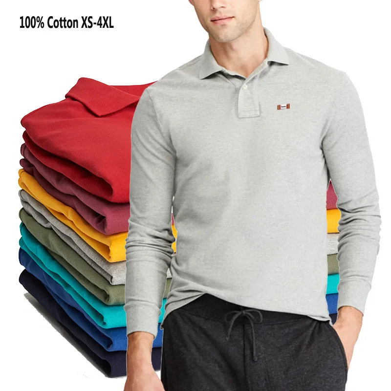 Рубашка поло мужская с длинным рукавом 100% хлопок осень|Поло| |