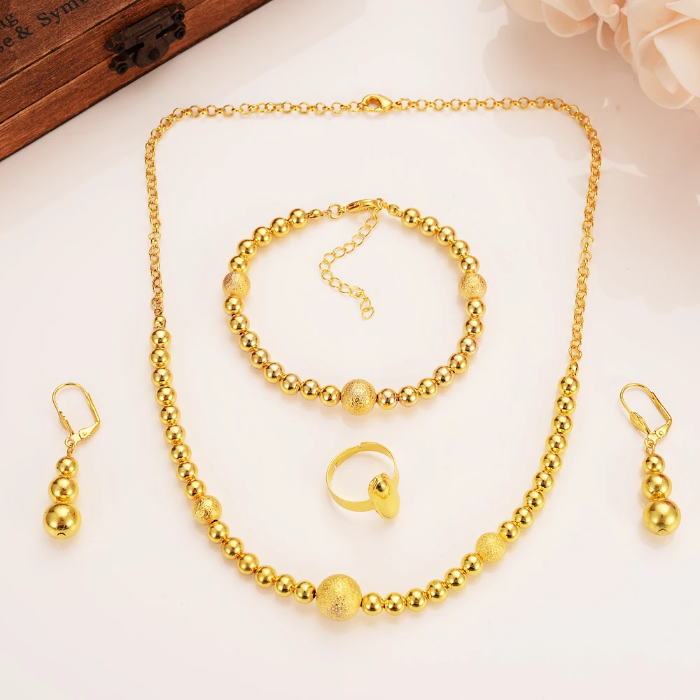 

Bangrui Gold Color Beads Jewelry sets Round Pendant/Chain Necklace/Ball Earrings for Women wedding bridal party Jewelry gift
