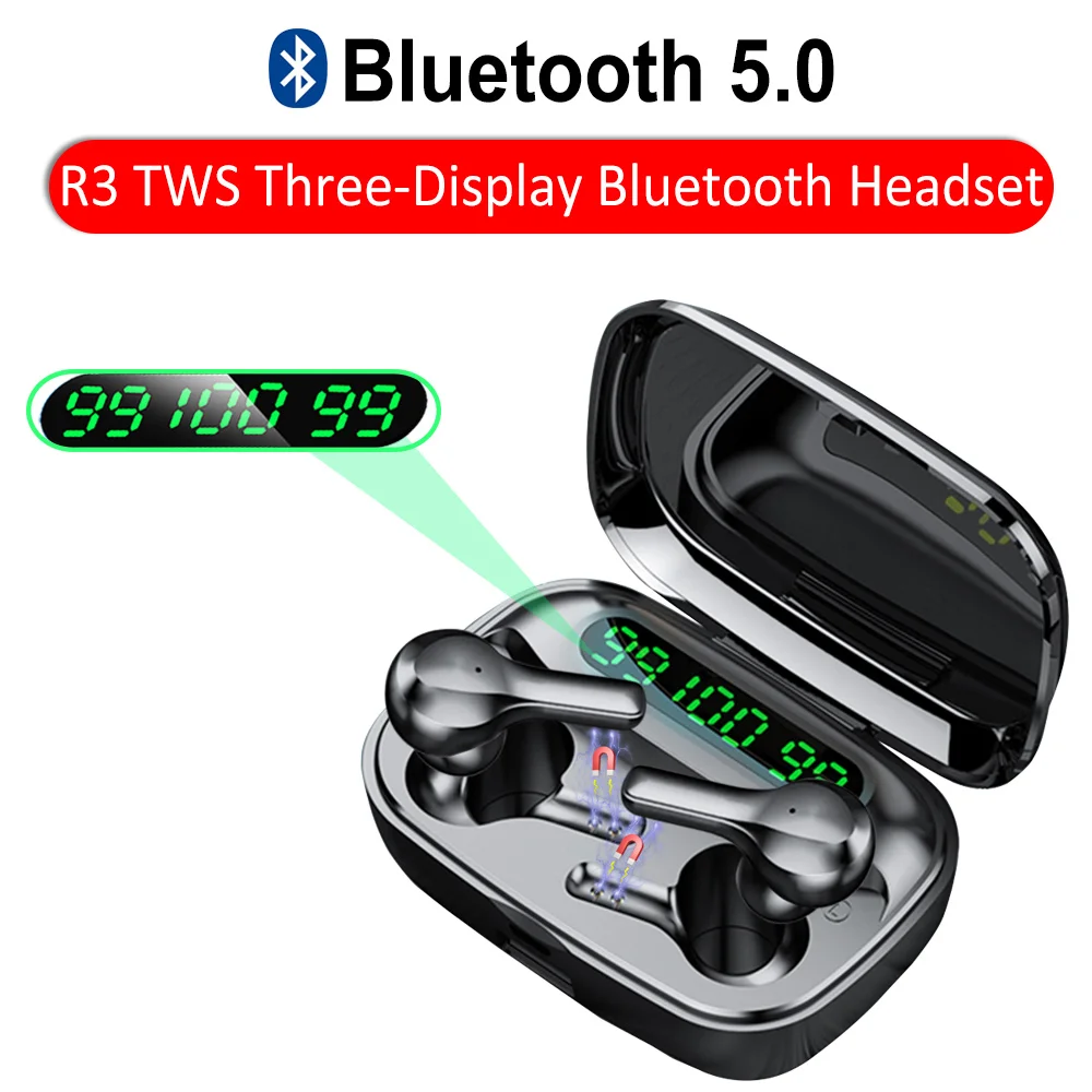 Новый R3 наушники вкладыши TWS с Беспроводной Bluetooth светодиодный 3 Экран цифровой