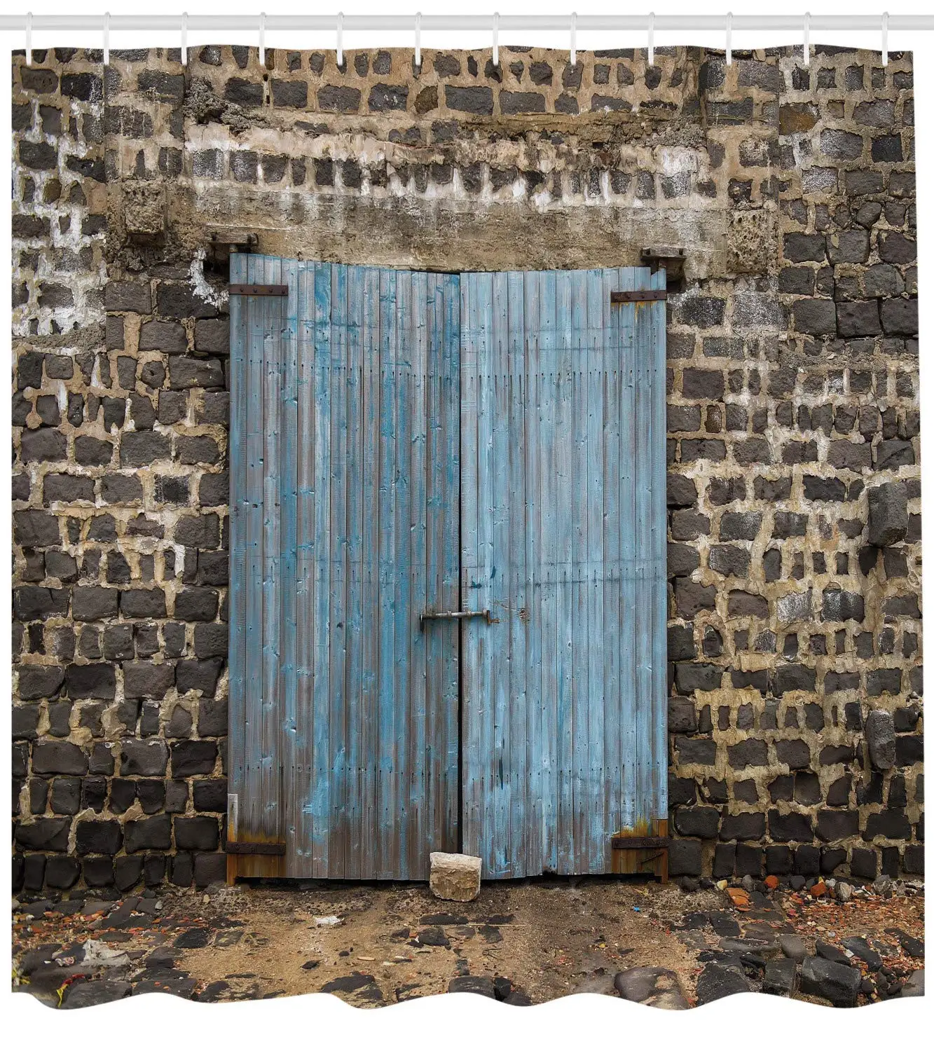 Деревенская душевая занавеска каменная стена датированная Закрытая сарай