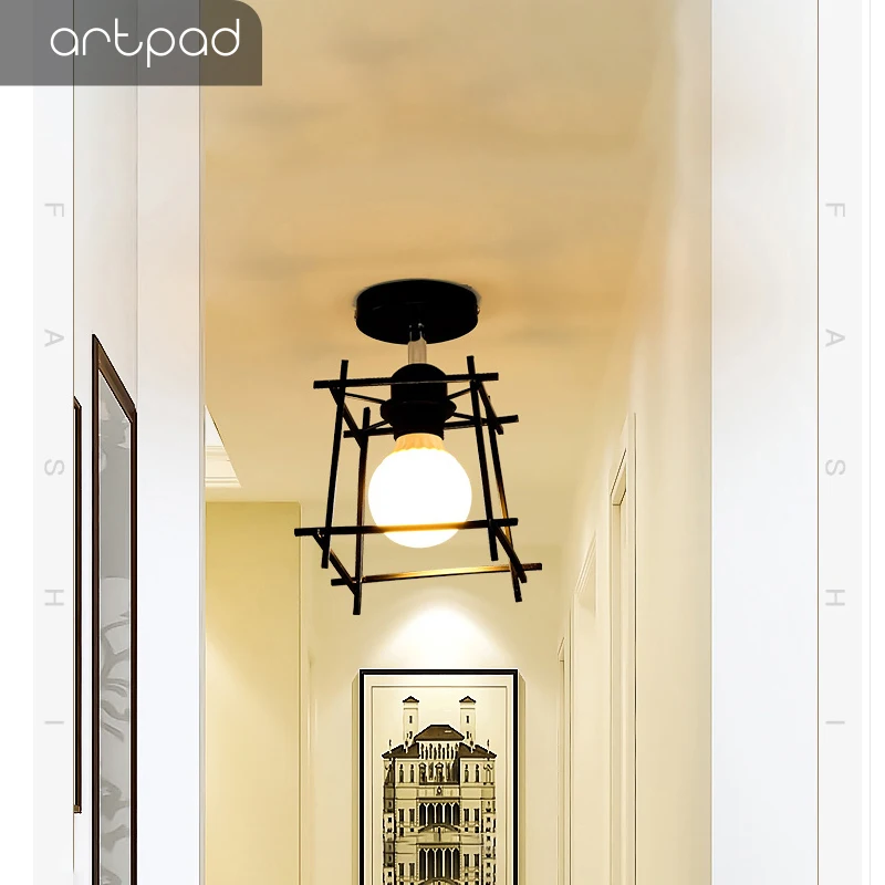 

Artpad Vintage Ceiling Lights Black White Golden Loft Led Ceiling Lamp Geometric Shape Iron Cage Living Room Bedroom Home Led