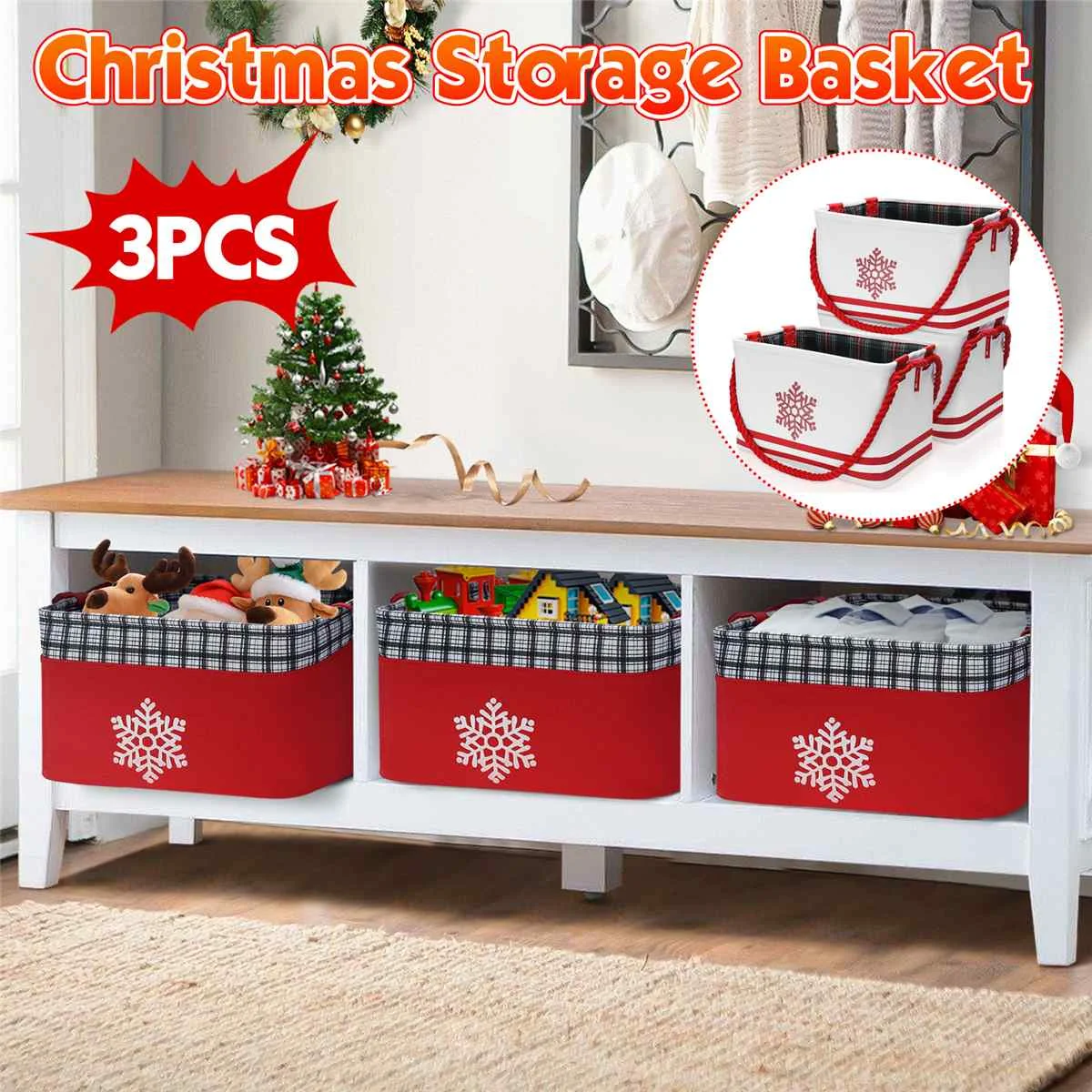 

3PCS Christmas Non-woven Fabric Storage Basket Fodlable Geometric Containers Bins Baby Laundry Toy Basket Box Closet Organizer