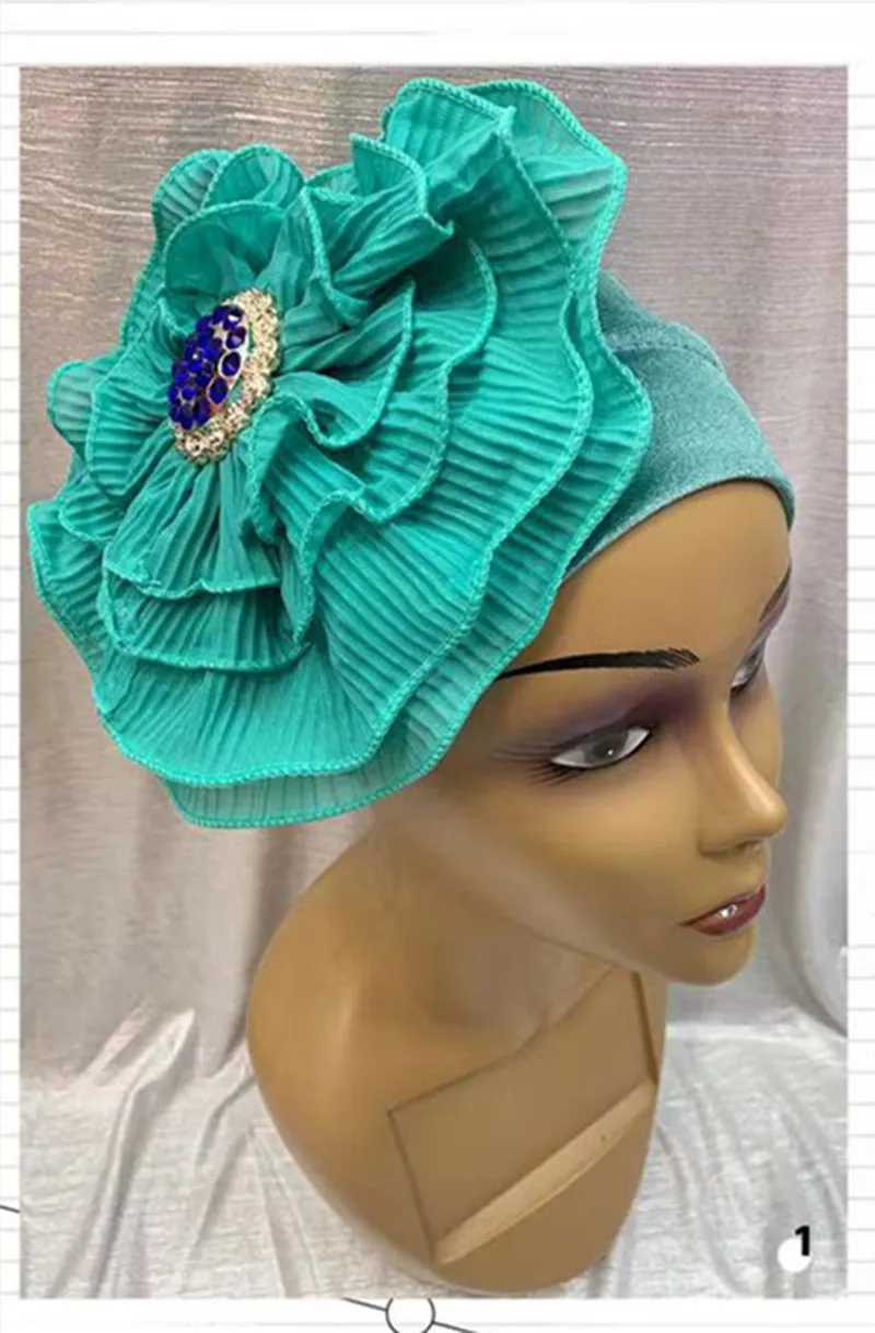 

New Bright Headband Flower Turban For Women Velvet Muslim India Hat Cap Big Ladiess Women Fashion Hair Accessories 12pcs/pack