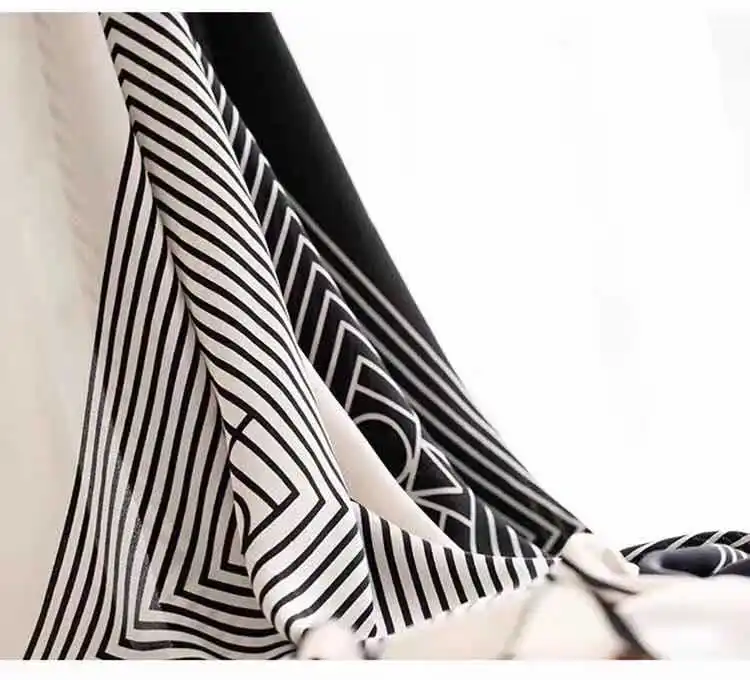 

2021 new women's scarf 90cm hand crimped square silk scarf women's sunscreen shawl versatile stripe temperament twill silk scarf