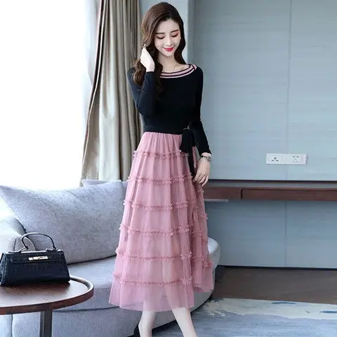 

2020 New Spring Woman Elegant Autumn Winter Sweater Dress Solid Women Long Dress Sweater Full Sleeve Long Knit Dress Hot S75