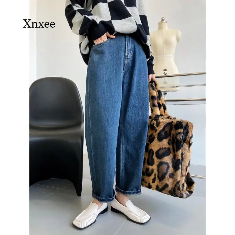 

Jeans Solid Pants Korean Style Women Denim Boot Cut Wide Leg Trousers Fashion Loose Long Streetwear Female Casual Harem Bottoms