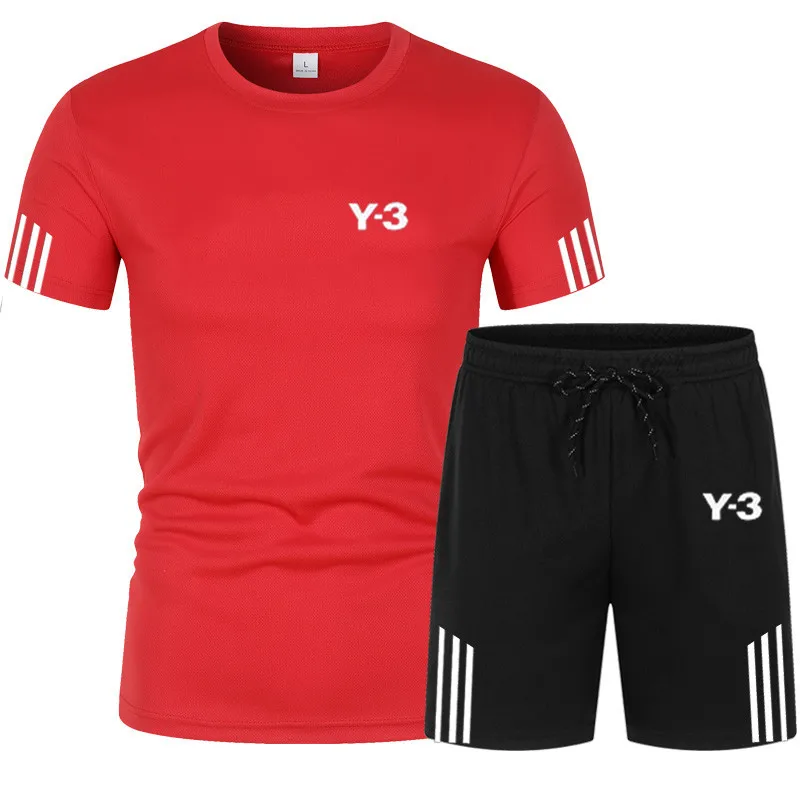 

Men's sportswear summer sports suit T-shirt two-piece shorts quick-drying fitness sportswear running leisure suit