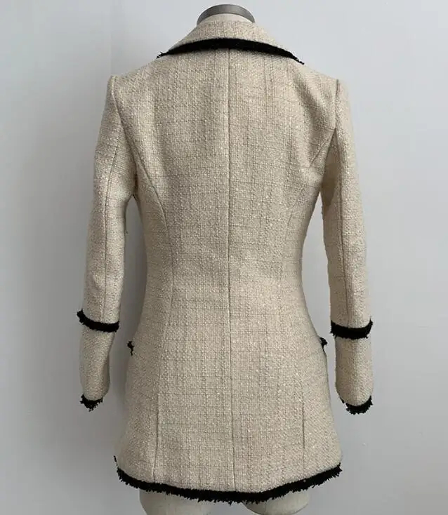 Женский твидовый пиджак элегантный длинный шерстяной дизайнерский подиумный