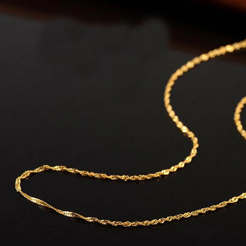 

PURE AU750 GOLD NECKLACE WOMEN WATER WAVE CHAIN NECKLACE CHAIN 0.7MMW