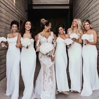 2022 sexy spaghetti straps chiffon mermaid long bridesmaid dresses ruched maid of honor wedding guest plus size