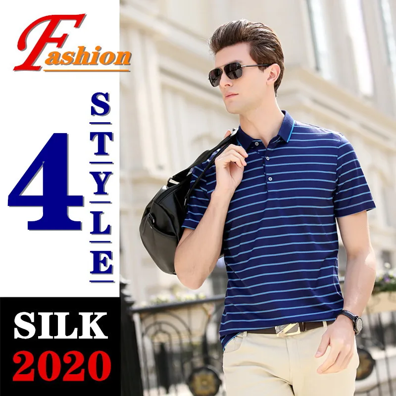 High-end men's silk casual shirt Soft Breathable Comfortable Crease proof Colorfast Anti-Pilling No-iron Plus-size Summer Noble