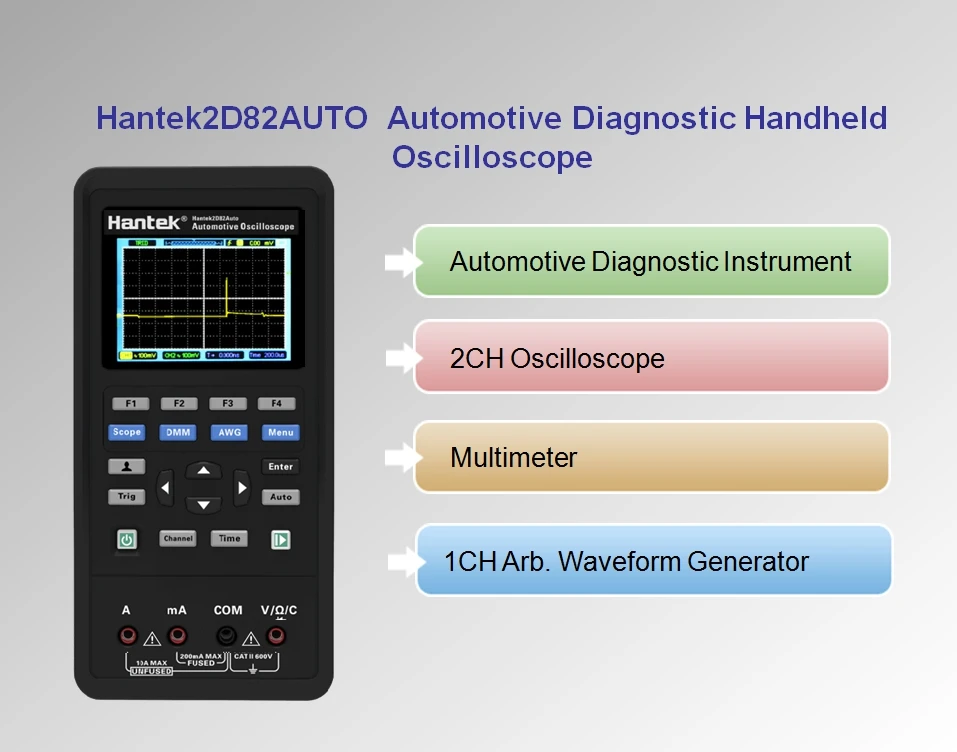 Hantek 2d82 Авто 4 в 1 Hantek 2 канала 80 МГц цифровой осциллограф+ источник сигнала+ Автомобильный диагностический+ USB мультиметр
