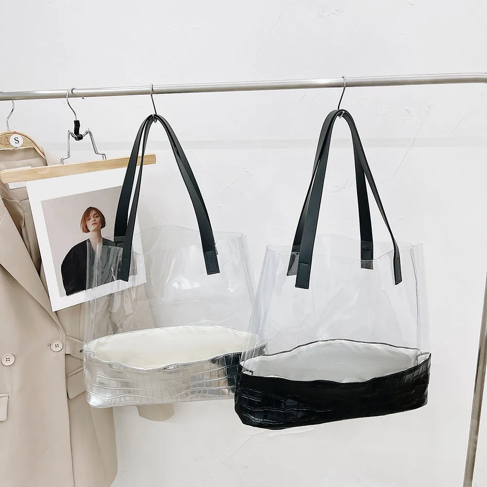 

Women PVC Transparent Totes Handbags Clear Large Capacity Shoulder Shopping Beach Bags Female Top Handbag Bolsas Feminina Mujer