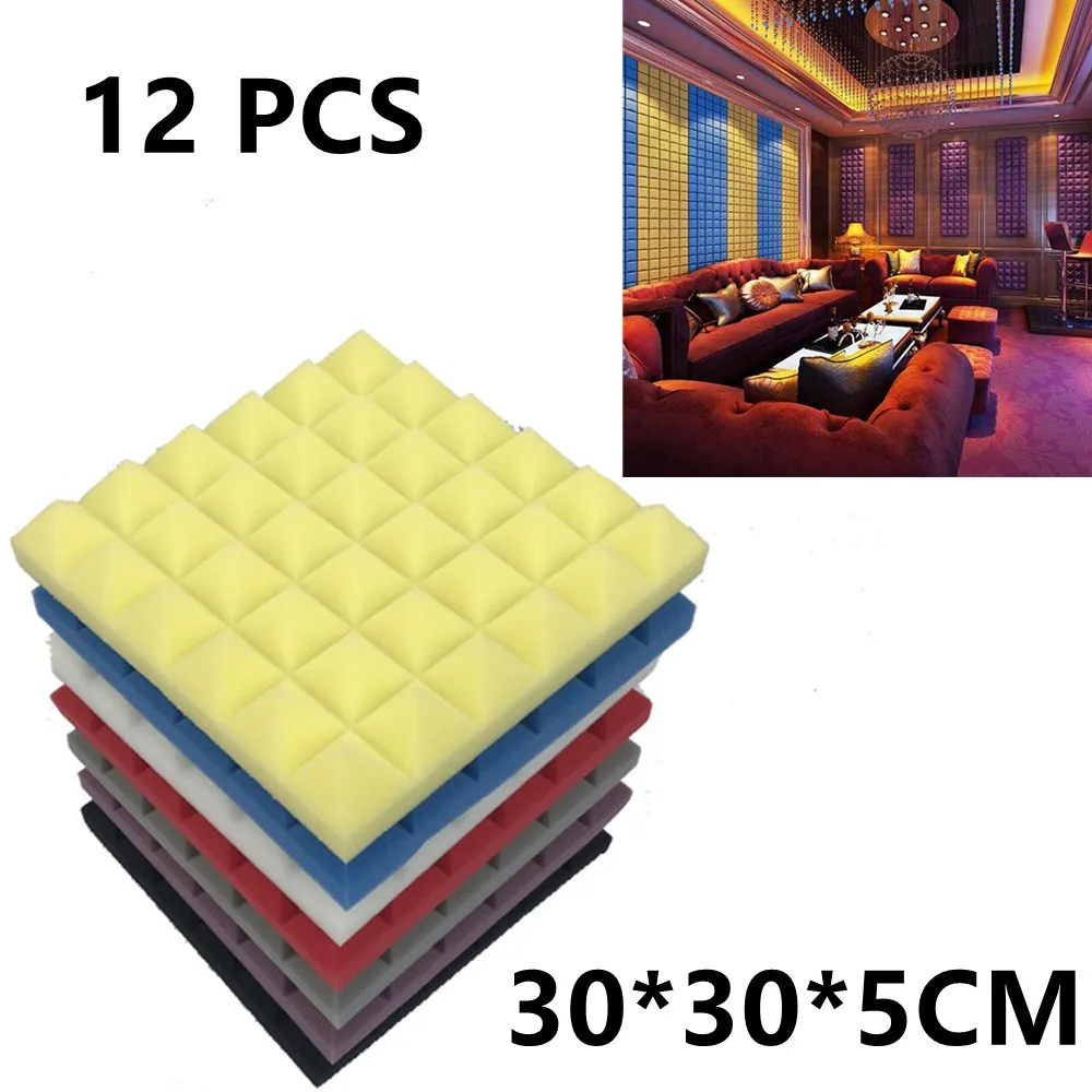 

12PCS Wall Studio Acoustic Panels Soundproofing High Density Wedge Foam Tiles Sound Insulation Cotton Six Towers Flame-retardant