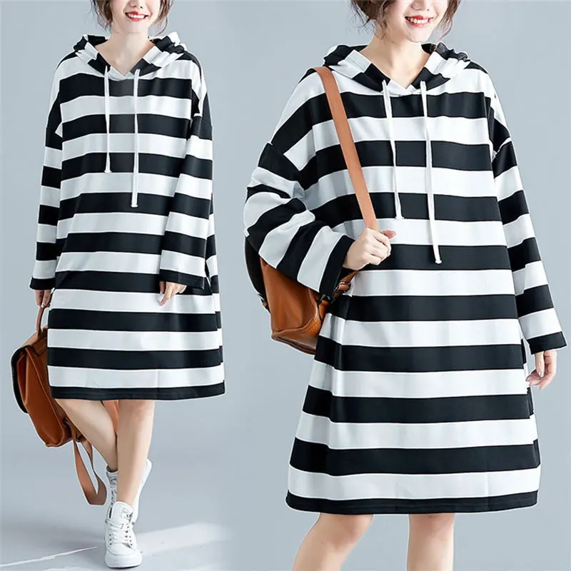 

DIMANAF 2020 Plus Size Hoodies & Sweatshirts Autumn Striped Print Cotton Women Female Batwing Loose Vintage 2020 New Hoodies