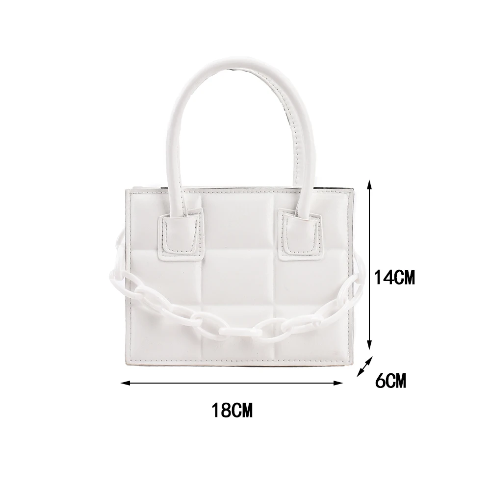 

Fashion Women Checker Pattern PU Leather Shoulder Crossbody Messenger Bags Casual Ladies Solid Color Thick Chain Top-handle Mini