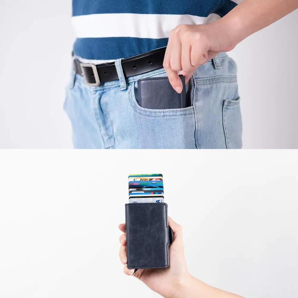 Анти Rfid ID держатель для карт для мужчин бизнес кредитный держатель для карт унисекс мужской кошелек из искусственной кожи визитница двойная алюминиевая коробка