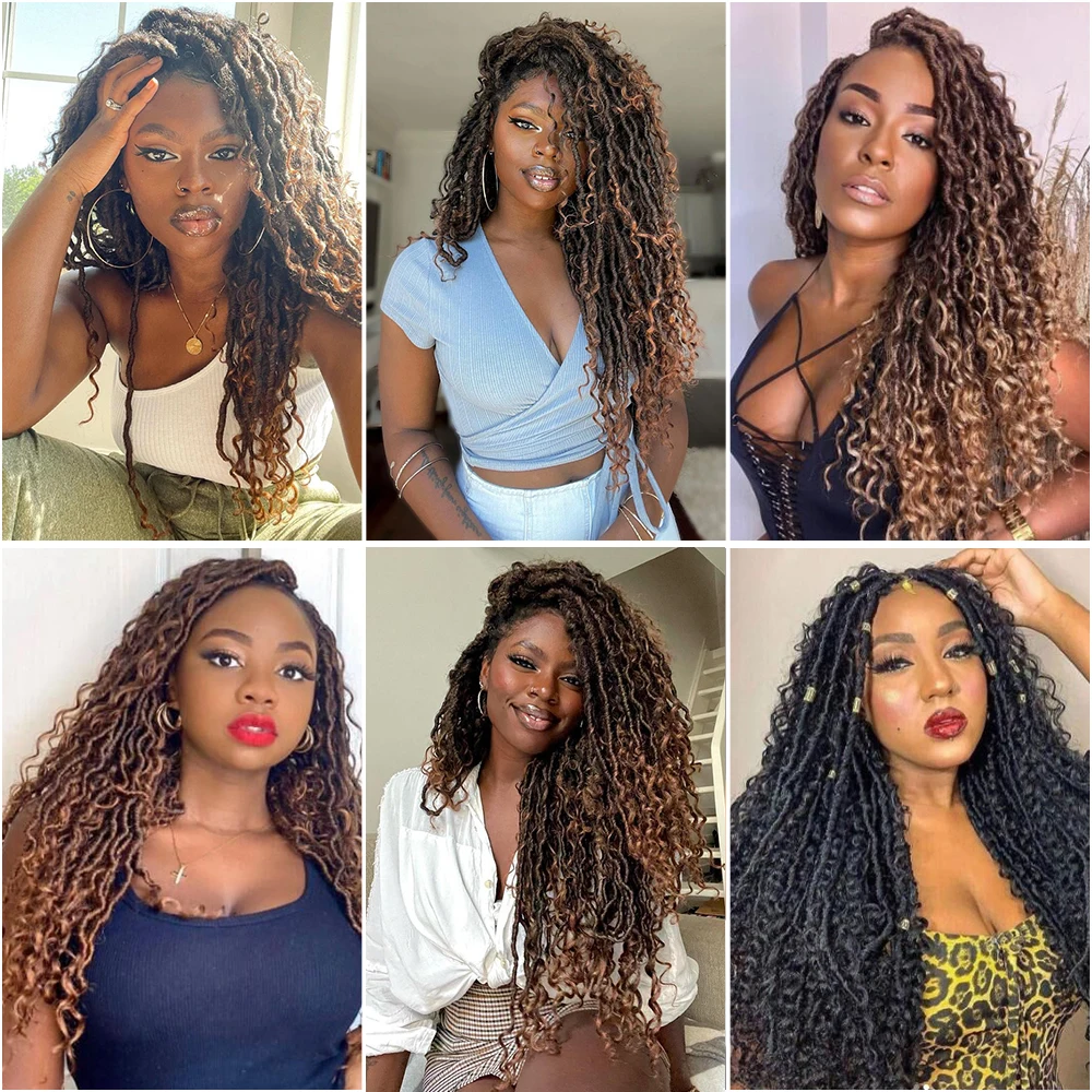 Synthetic Crochet Braids Hair River Locs Ombre Goddess Faux Locs Braiding Hair Extensions With Curly Hair For Black Woman images - 6