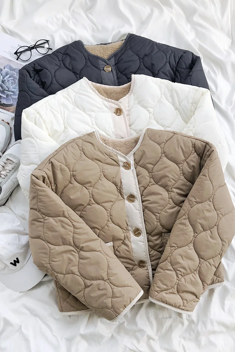 

Winter Fashion Women Plaid Parka Coat Fleece Warm Loose Outwear Jacket