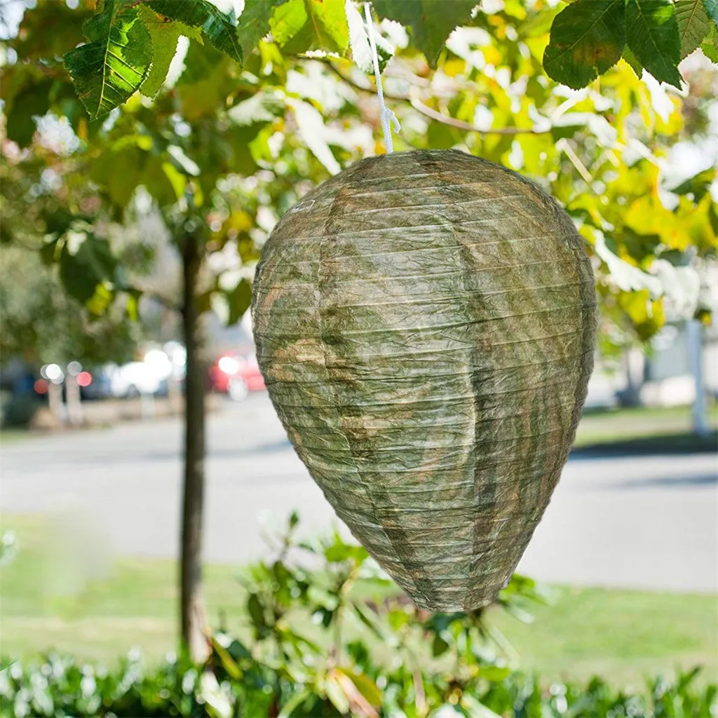 

2PCs Simulated wasp nest,2PCs Metal frame,2PCs Lanyard Wasp Deterrent Bee Hornets Fake Wasp Nest Simulated Deterrent