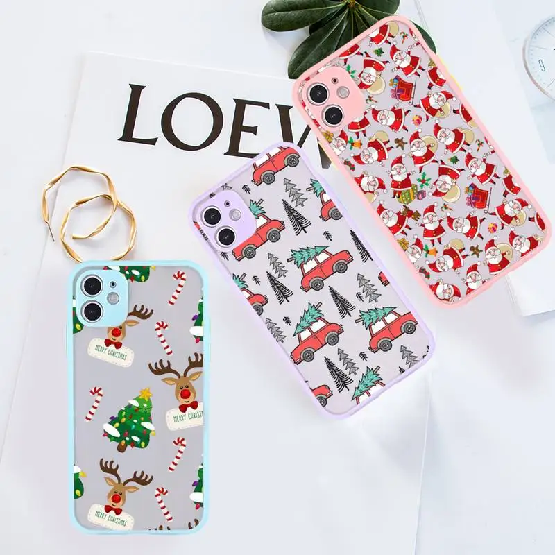 

Christmas Phone Case For iPhone 12 11 Mini Pro XR XS Max 7 8 Plus X Matte transparent Purple Back Cover