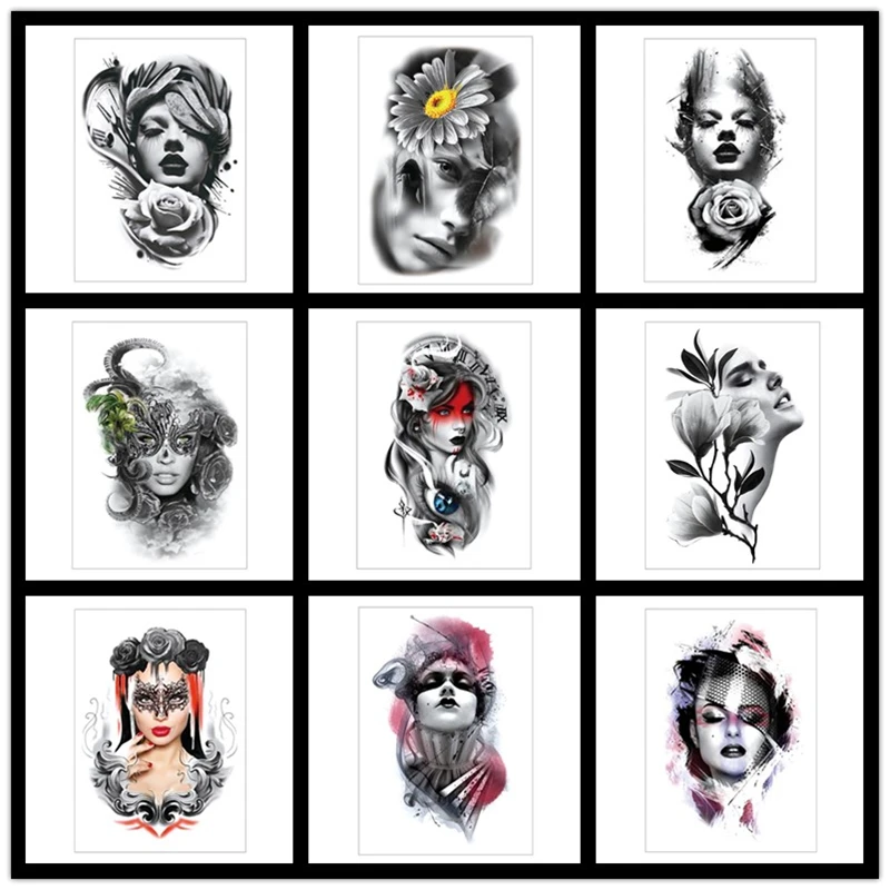 Водостойкая Временная наклейка Nu TATY женская голова портретный стиль желтый