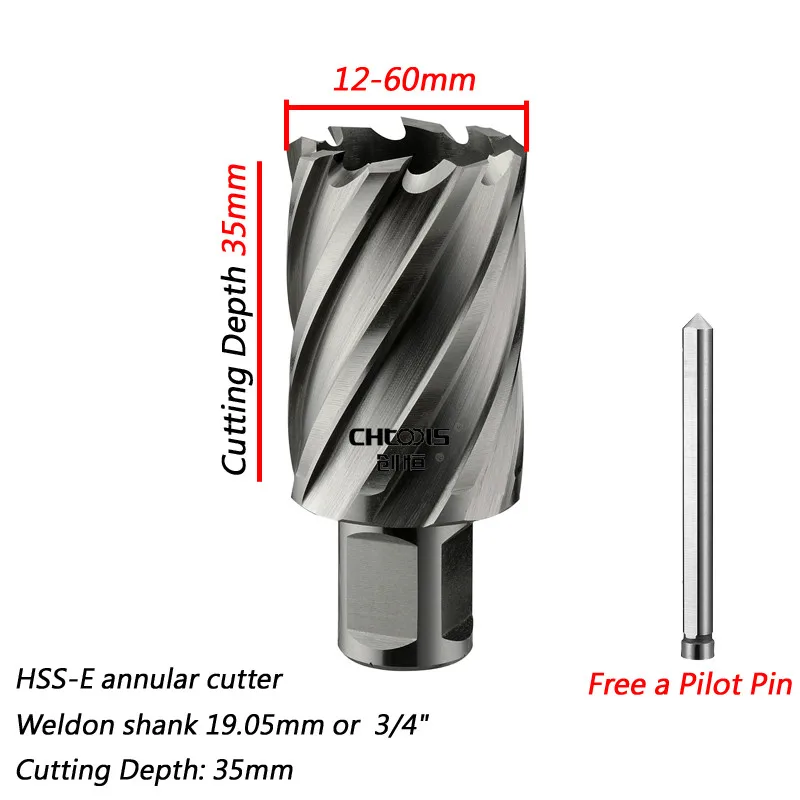 

Diameter 12--60mm x 35mm HSS-E Annular Cutter With 3/4" Weldon Shank 35*35mm High Speed Steel Core Drill Cut Depth 35mm Hole Saw