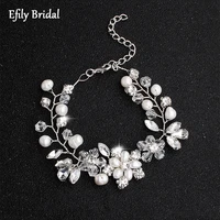 efily handmade pearl crystal bracelet for women fashion rhinestone wedding flower bracelets korean jewelry party bridesmaid gift