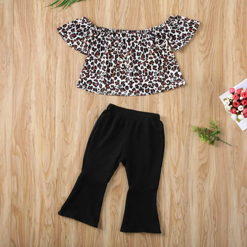 

Fashion Toddler Newborn Toddler Kid Baby Girl Clothes Outfits Leopard Ruffles Tops T-Shirt+Pants Sunsuit