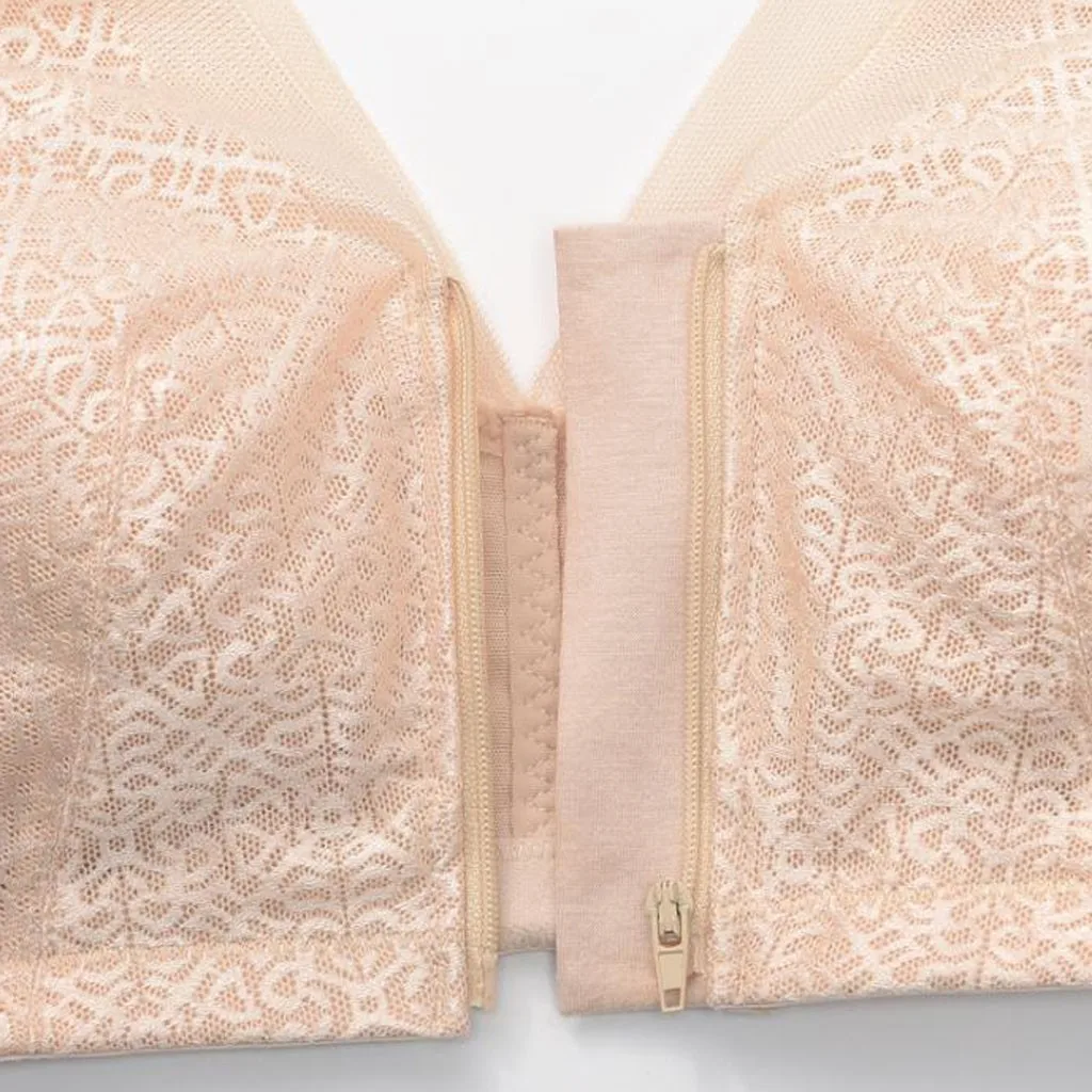 

Women Zipper Push Up Sports Bra Padded Lace Sports Bra Athletic Running Vest Sport Tops Shake Underwear Fitness