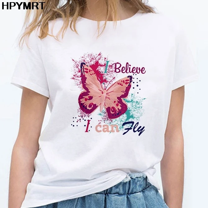 

Футболка женская с принтом «I believe I Can Fly», модная тенниска в стиле Харадзюку, повседневный Белый Топ, футболка, Летняя женская одежда
