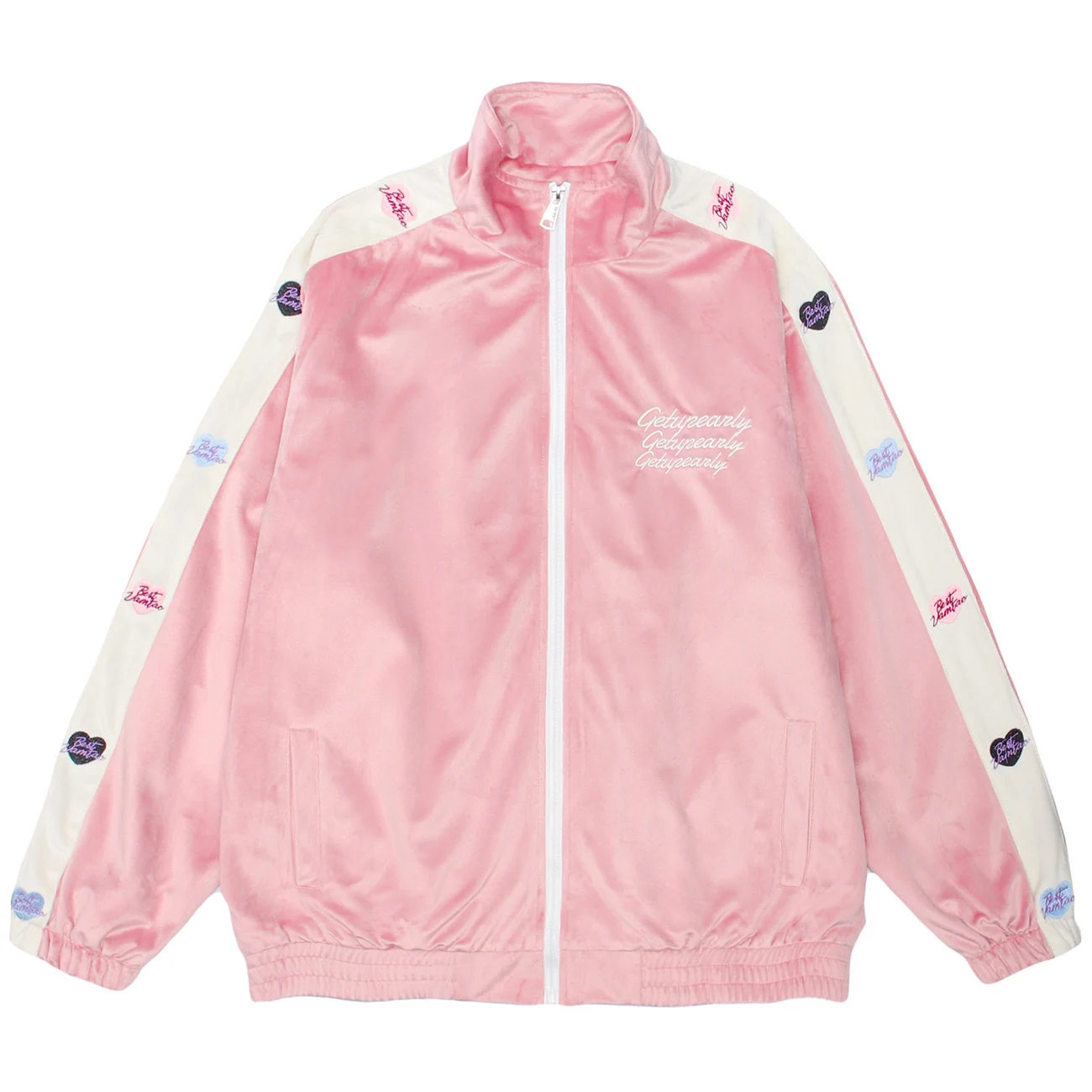 

Harajuku Hip Hop Streetwear Velvet Jacket Embroidery Heart Patchwork Zipper Jacket Coat Fashion Casual Baseball Jacket