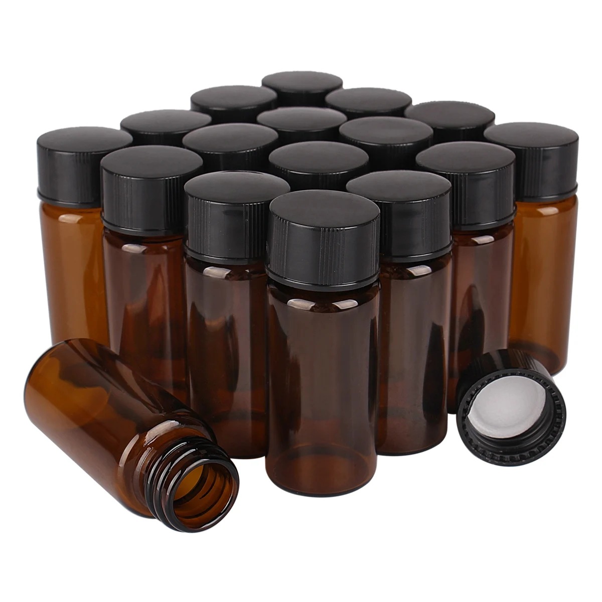 

50 Pieces 10ml 22*50mm Small Amber Glass Bottles Ink Perfume Bottles Jars Vials with Black Plastic Caps for Craft Accessory DIY