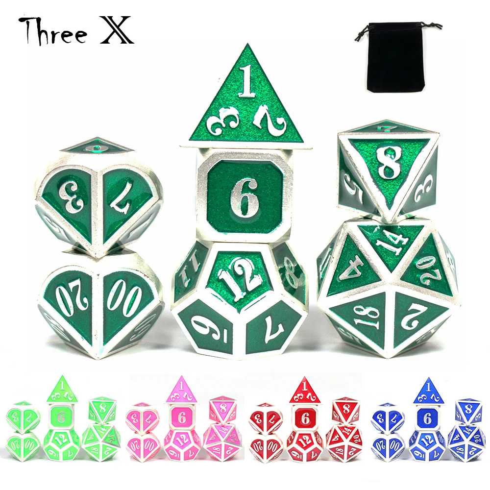 Металлические Мини кости DND с белым краем полигедраль D4 D6 D8 D10 D % D12 D20 бархатным