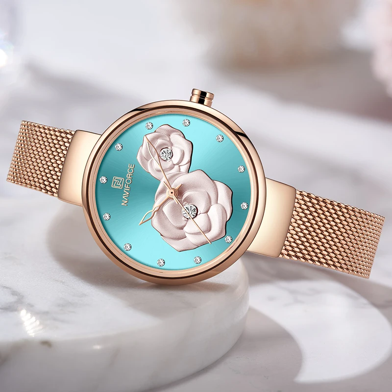 2021 New NAVIFORCE Rose Gold Women Dress Casual Quartz Watches Ladies with Luxury Box Female Wristwatch Girl Clock Set for Sale