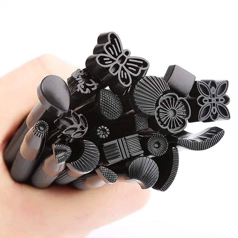 

20pcs/set Black Metal Leather Working Saddle Making Tools DIY Carving Leather Craft Stamps Leather Stamping Printing Tools