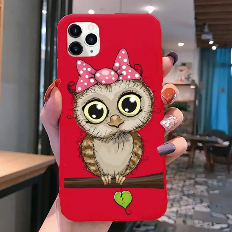 cute owl cat phone case for iphone 12 pro max mini 11 pro xs max 8 7 6 6s plus x 5s se 2020 xr red case free global shipping
