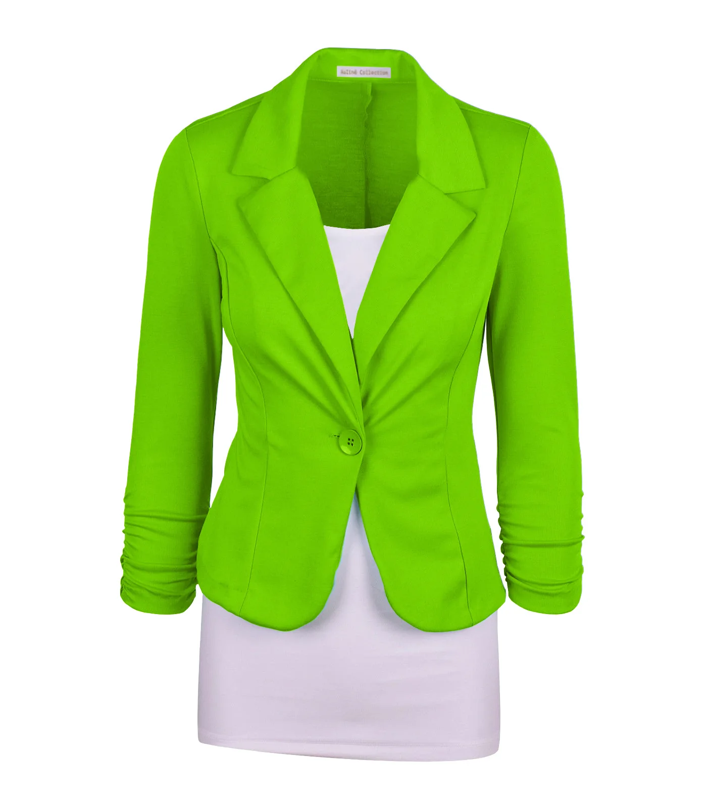 Fluorescent Green Осенний маленький костюм, повседневный Модный Эластичный однотонный блейзер с пряжкой, Женский офисный короткий костюм, женская одежда - Цвет: Fluorescent Green