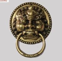 1 pairs 2pcs copper crafts decor ation asian carving work of art antique bronze lion head knocker shoutou handle door handle