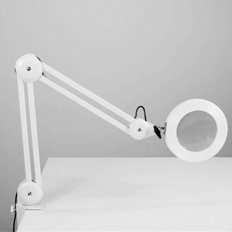 LED Magnifying Glass Desk Lamp Clip on Light Metal Long Arm Dimming Table Lamp 3 Colors For Reading Tattoo and Computers
