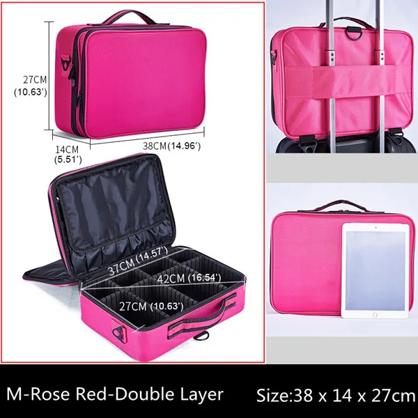 M-Rose Red-B Для мужчин и женщин большой косметический кейс косметичка коробка Профессиональная Красота татуировки гвоздь искусство инструмент полированный ноготь хранилище органайзер - Цвет: M-Rose Red-B