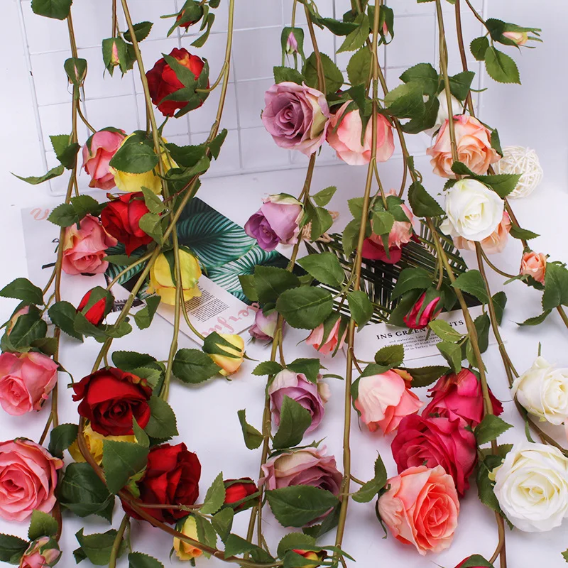 15 Flower Heads Rose String Artificial Vines Wedding Decor Simulation Fake Rattan Garden Wreath | Дом и сад