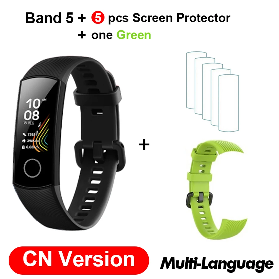 CN N Green N Film Браслет для Honor Band 5, умный Браслет, 5 оксиметров, волшебный цвет, сенсорный экран, для плавания, для обнаружения сердечного ритма, сна, сна - Цвет: CN N Green N Film