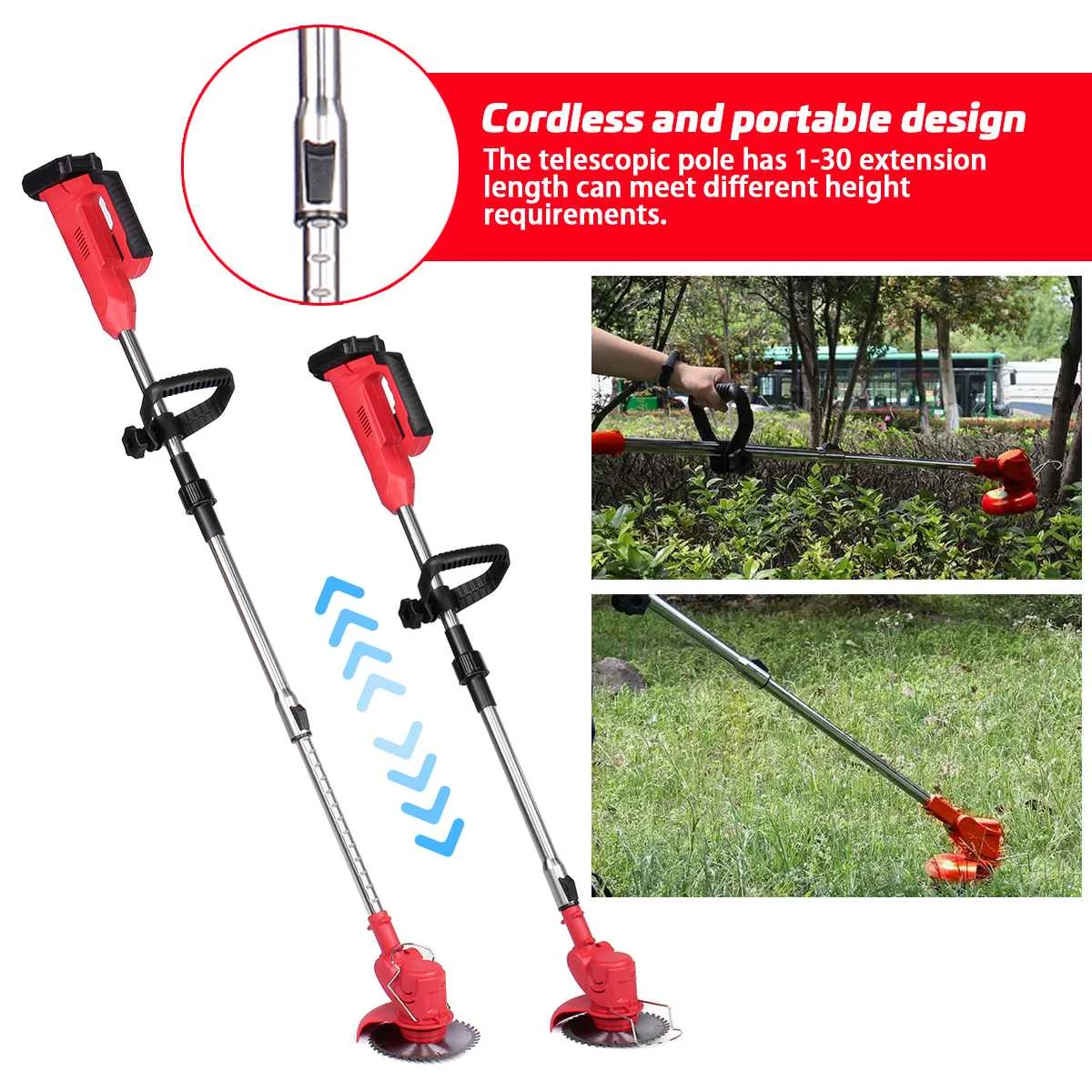 35000RPM 2000W 88VF Cordless Electric Grass Trimmer Lawn Mower Weeds Brush Collapsible Length Adjustable Cutter Garden