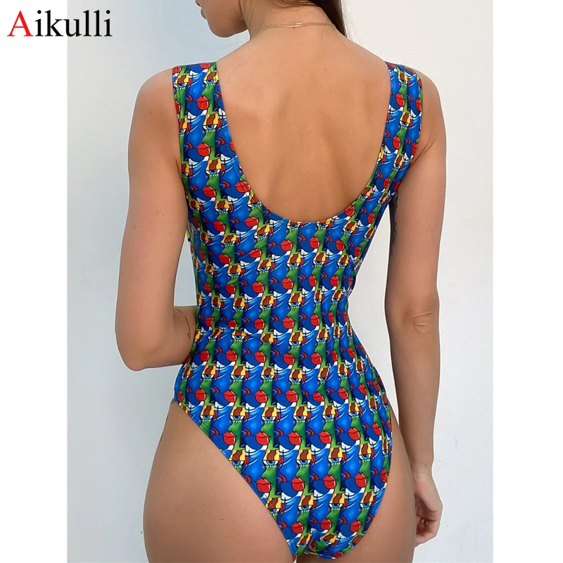 

Swimwear Women 2021 Sexy Halter Print One Piece Swimsuit Women's Swimming Bathing Suit Bodysuit Beach Wear Backless Monokini New