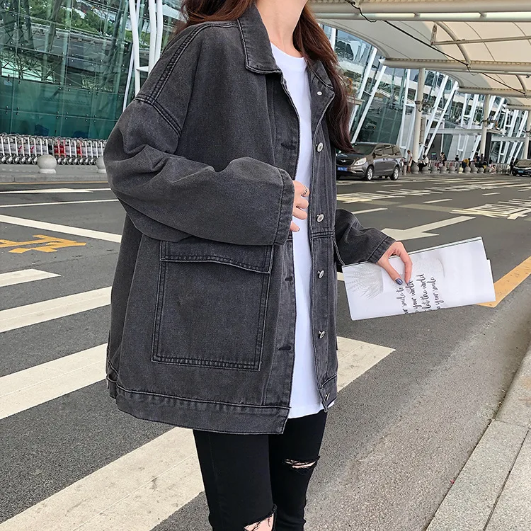 

Black Denim Jacket Female Loose Korean Fashion Casual Street Wild Button Cardigan Tops Spring Women 2021 New Autumn Winter Coats