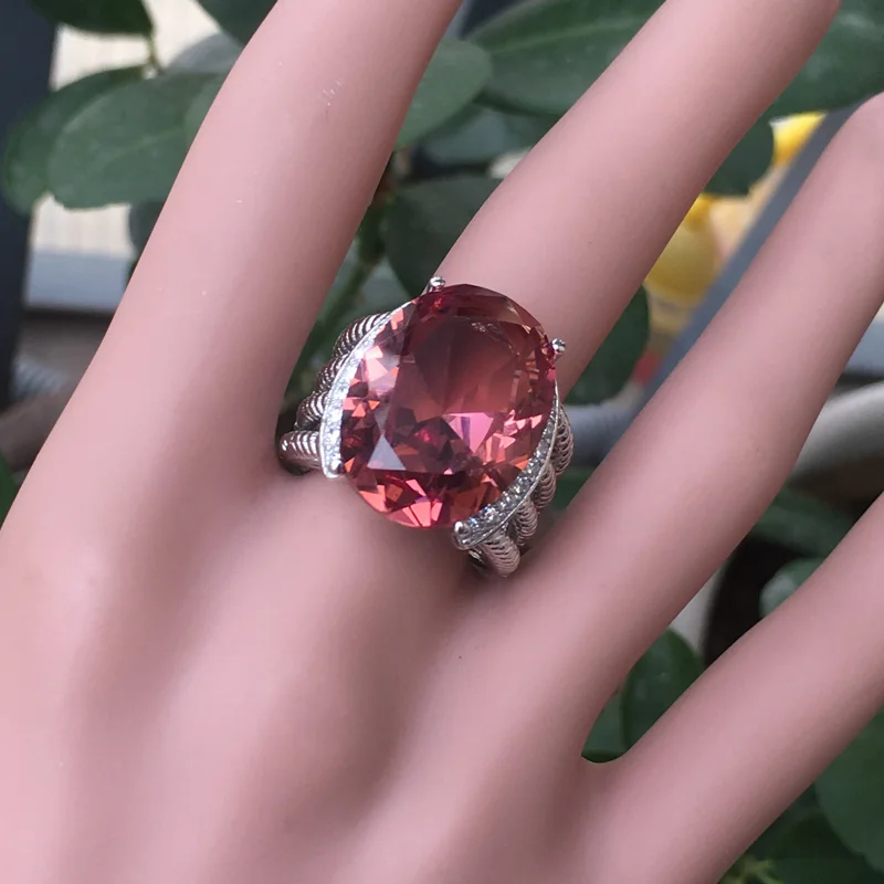 Женское кольцо с зултанитом из серебра 925 пробы крупным камнем Ov15 * 20 мм 15