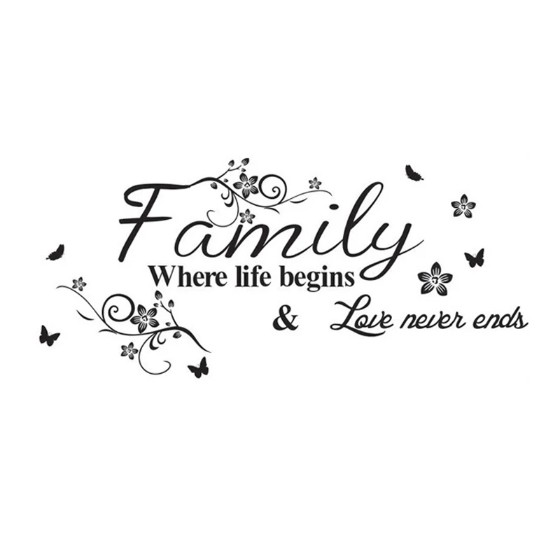 

Where Love Family Life Begins Love Never Ends Removable Wall Stickers Parlor background Vinyl Art Bedroom Home Decor Mural