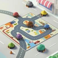 8pcs cartoon car children stacking car play vehicles with play non woven mat abs stacking car board game baby birthday gift